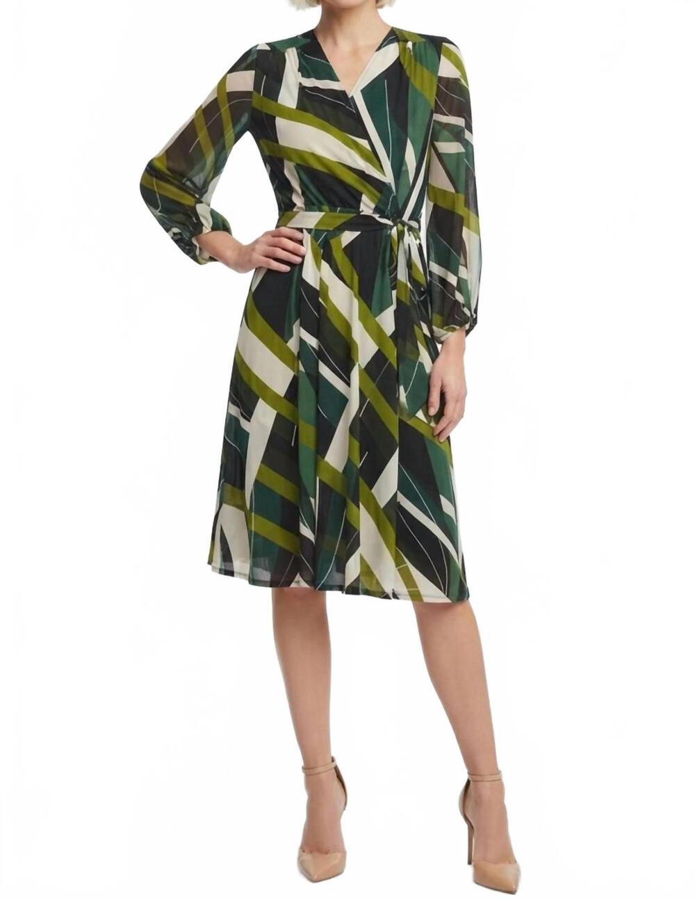 NEW SANDRA DARREN abstract a-line dress in green taupe